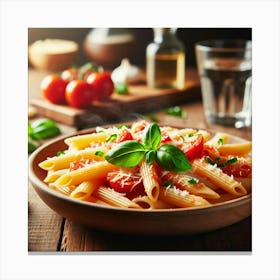 Pasta With Tomatoes And Basil Canvas Print