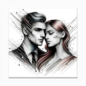 Young Couple -Abstract Line Art Illustration 168 Canvas Print