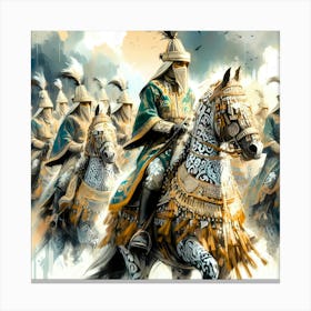 Osman Empire Yanishar Riders On Painted And Decorated Horses Color Drawing 1 Canvas Print