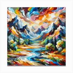 Abstract Mountain Landscape Painting Canvas Print