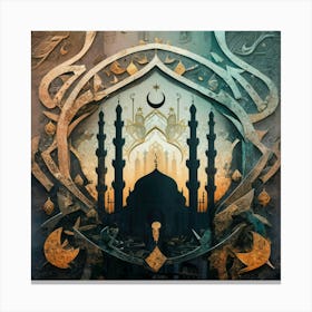 Silhouette Of A Mosque With Calligraphy Canvas Print