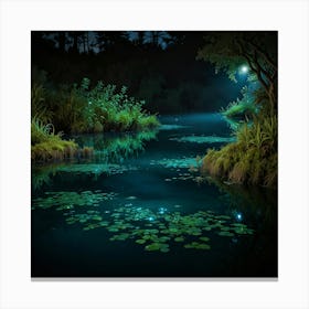 Lily Pond At Night Canvas Print