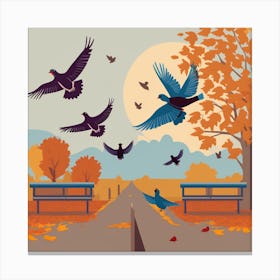 Pigeons In The Park Canvas Print