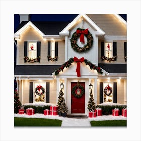 Christmas Decorations On A House Canvas Print