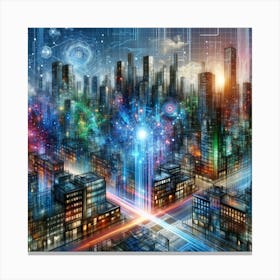 The Digital Era, Depicting A City Skyline Infused With Digital Elements Canvas Print