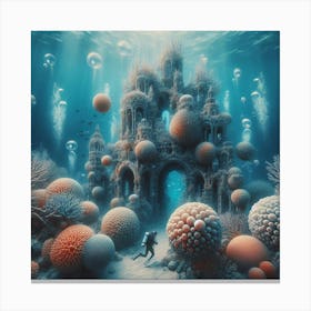Diving Into The Water, Discovering An Underwater Garden Of Coral Castles 1 Canvas Print