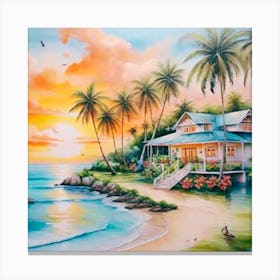 Beach House At Sunset Canvas Print