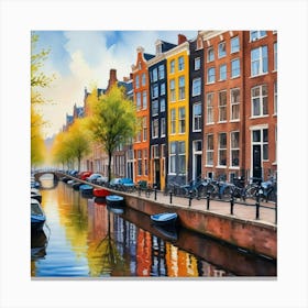 Canal Belt Amsterdam Neighborhood, Watercolor Art Print Canvas Print