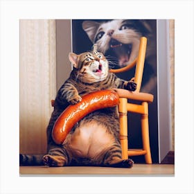 Cat Eating Massive Sausage Canvas Print