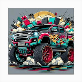 Isuzu Pickup Truck Vehicle Colorful Comic Graffiti Style Canvas Print