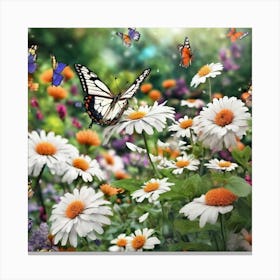 Butterfly And Daisies Canvas Print