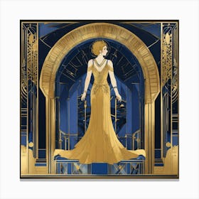 Art Deco Illustrations Blue Gold Canvas Print