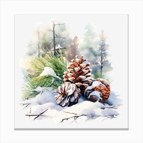 Pine Cones In The Snow 2 Canvas Print