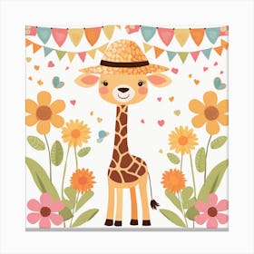 Floral Baby Giraffe Nursery Illustration (21) 1 Canvas Print