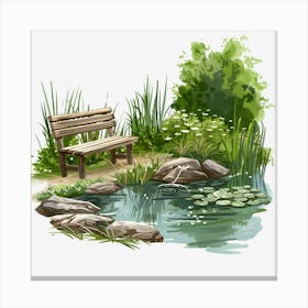 Springtime-Duck-Pond-Clipart.14 Canvas Print
