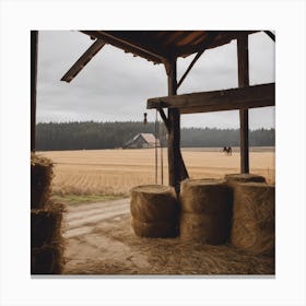 Barn With Hay Bales Canvas Print