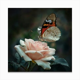 Butterfly On Rose Canvas Print