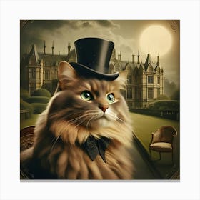 A Victorian Era Portrait Of A Distinguished Cat, With A Backdrop Of A Grand Manor 5 Canvas Print