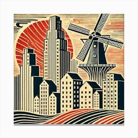 Windmill And City Canvas Print