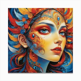 Woman With Colorful Feathers Canvas Print