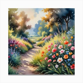 A Watercolor Painting Of Floral Landscape Art Print 3 Canvas Print