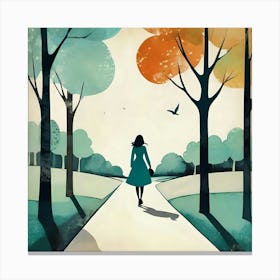 Woman Walking Through The Woods Canvas Print