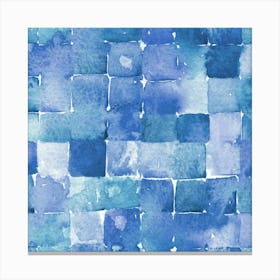 Blue Geometric Abstract Watercolor Squares Canvas Print