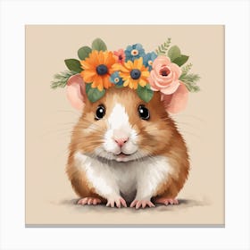 Floral Baby Hamster Nursery Illustration (9) Canvas Print