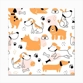 Dog Pattern Seamless Pattern Of Cute Dog Puppy Cartoon Funny And Happy Canvas Print