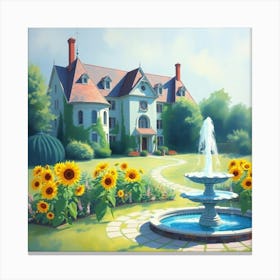 Sunflowers In Front Of A House 3 Canvas Print