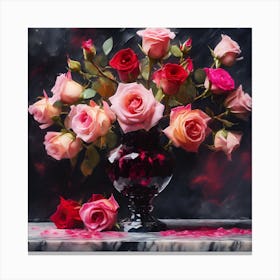 Bouquet of Peach, Pink and Red Roses Canvas Print