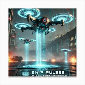 A Futuristic Sci Fi Scene Showcasing Skylark Drone Emp Pulses Canvas Print