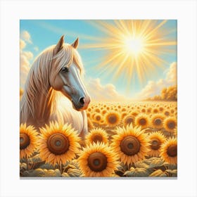 Horse In Sunflower Field 27 Canvas Print