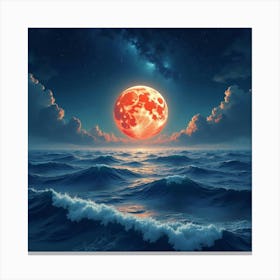 Titan Rising From Ocean Depths, Watercolor Night Sky 1 Canvas Print