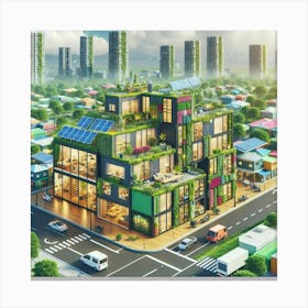 3d Rendering Of A City With Green Buildings Canvas Print