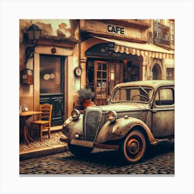 Old Car On Cobblestone Street Canvas Print