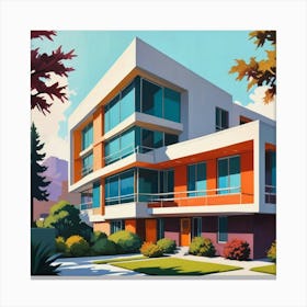 Graphic Illustration Of Mid Century Architecture With Sleek Lines And Vibrant Colors, Style Graphic Design Art Print 2 Canvas Print