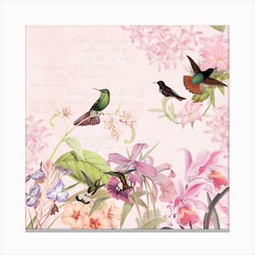 Hummingbirds And Tropical Flowers Canvas Print