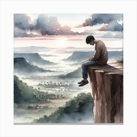 Man Sitting On A Cliff Dreamscape Canvas Print