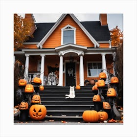 Halloween House With Pumpkins 5 Canvas Print