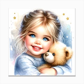 Little Girl With Teddy Bear Canvas Print