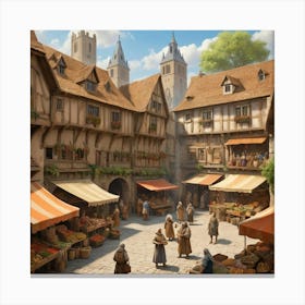 Medieval Market City art print 3 Canvas Print