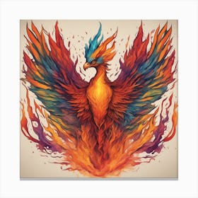 An Artistic Representation Of A Phoenix Rising From The Ashes, Surrounded By Flames And Vibrant Colo Canvas Print