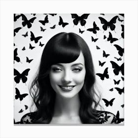 Black And White Butterfly Portrait Canvas Print