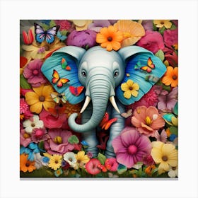 Elephant In Flowers 2 Canvas Print