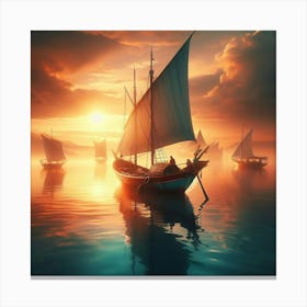 Sailboats At Sunset Canvas Print