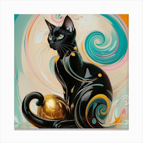 Black Cat With Gold Ball Canvas Print