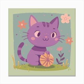 Purple Cat With A Ball Canvas Print