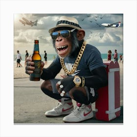 Monkey With A Beer Canvas Print