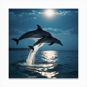 Dolphins Leaping At Night Canvas Print